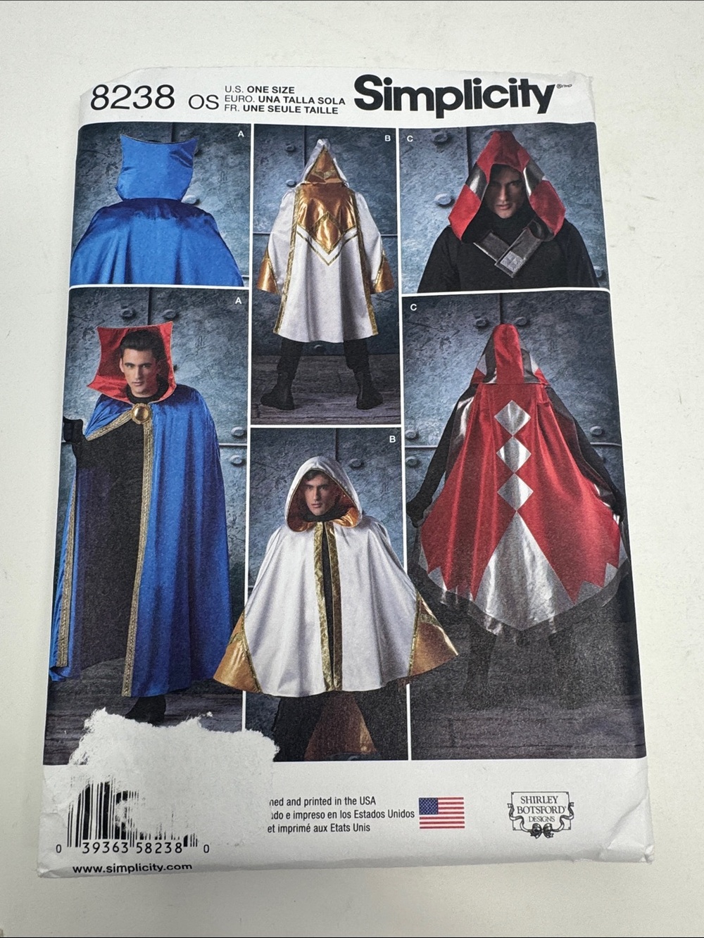 SIMPLICITY UNCUT SEWING PATTERNS ADULT CAPE TABARD HOOD COSTUMES 8238 ONE SIZE